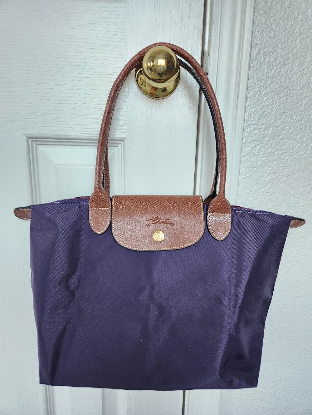 Purple And Brown Small Nylon Satchel